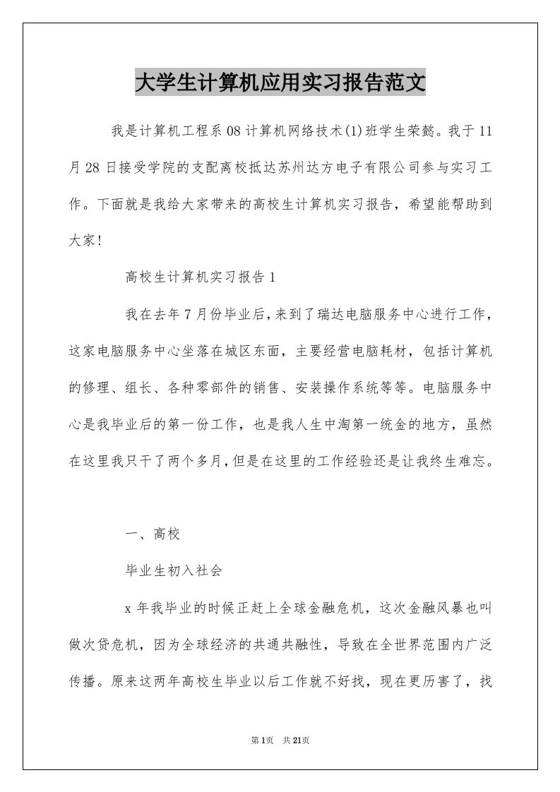 大学生计算机应用实习报告范文