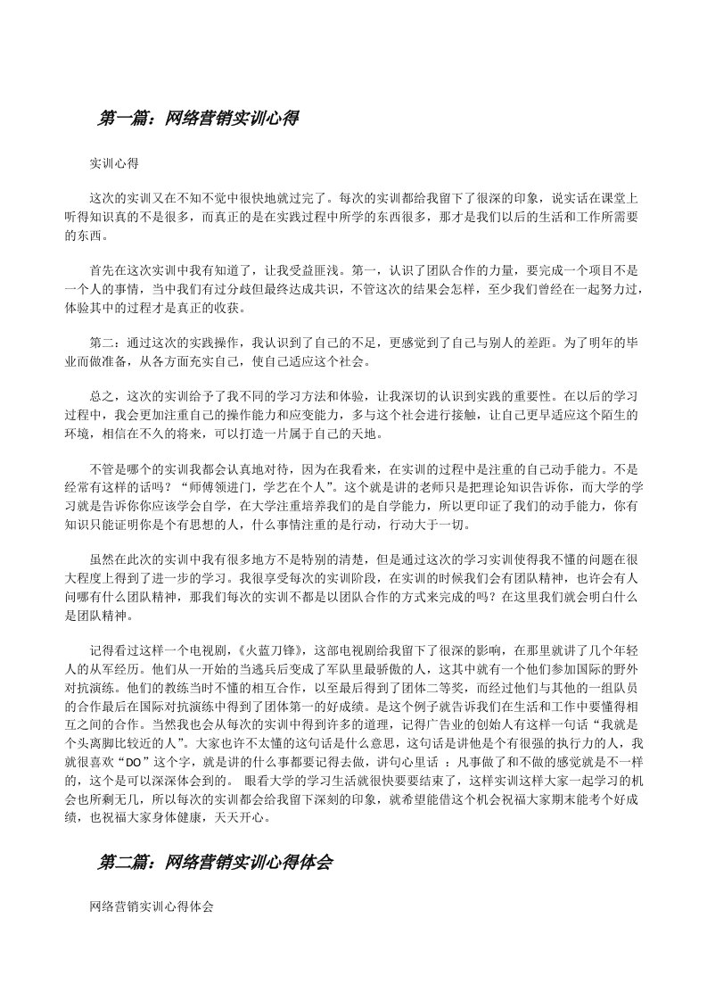 网络营销实训心得[修改版]