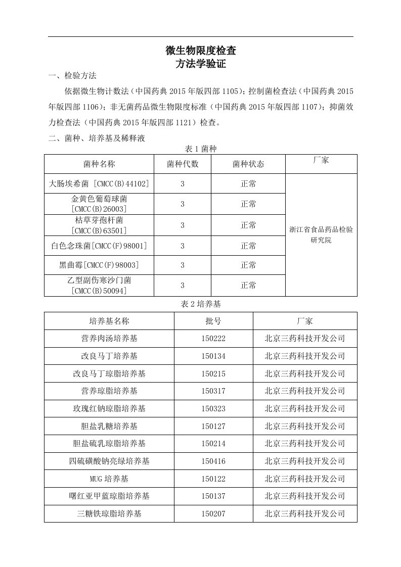 微生物限度方法学验证