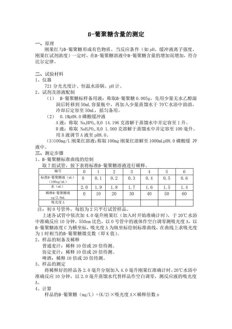 β-葡聚糖的测定