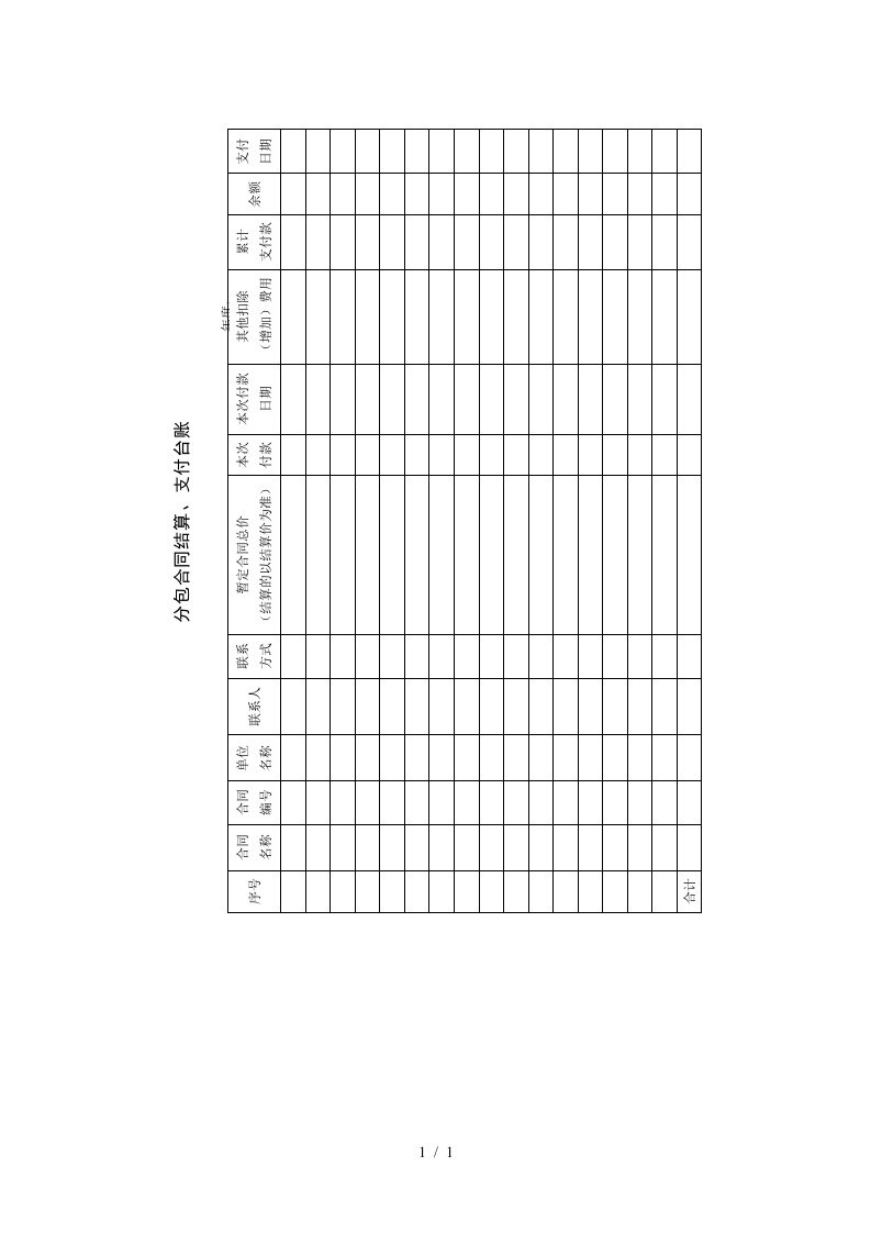分包合同结算、支付台账