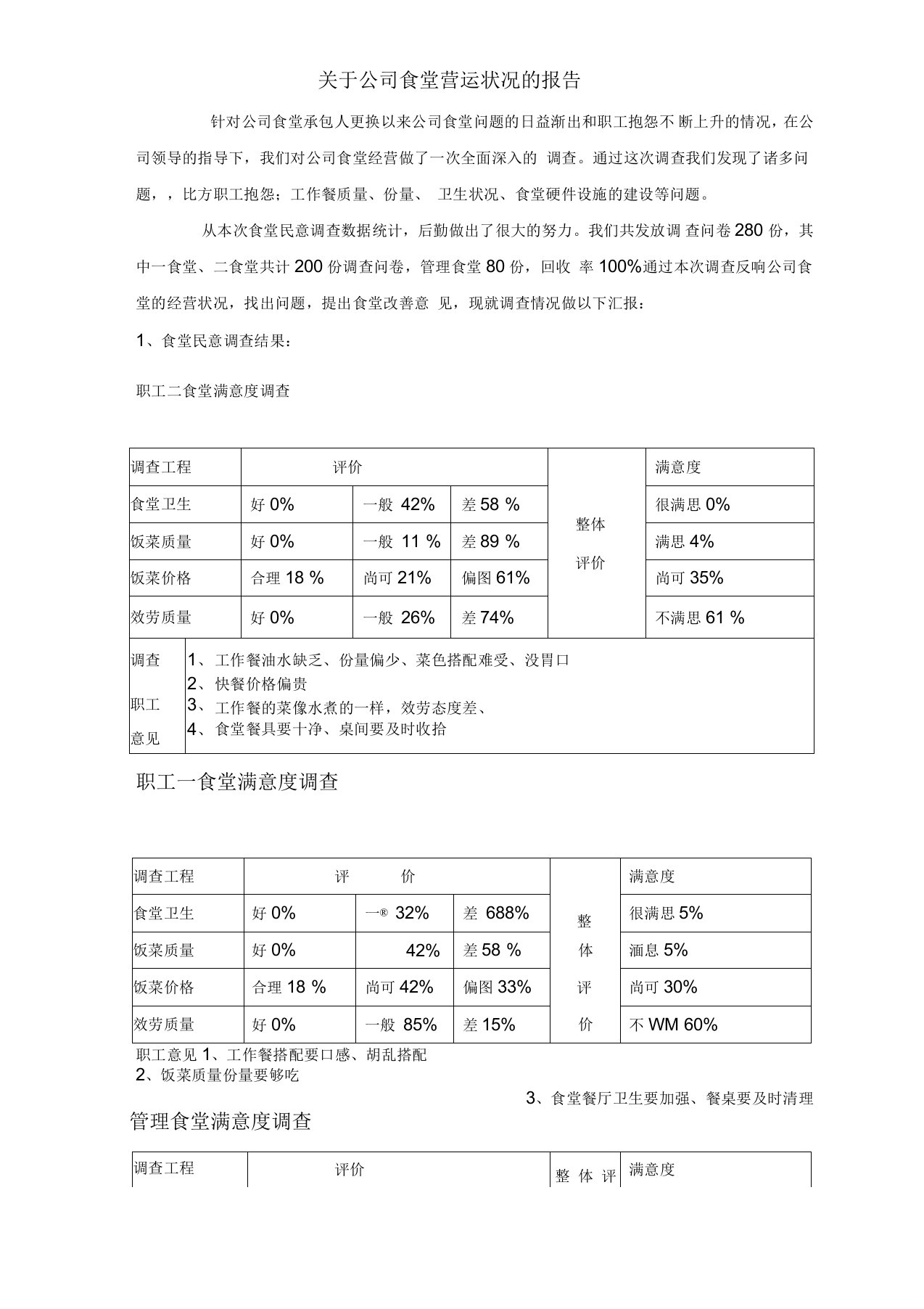 学校食堂营运状况的调研报告