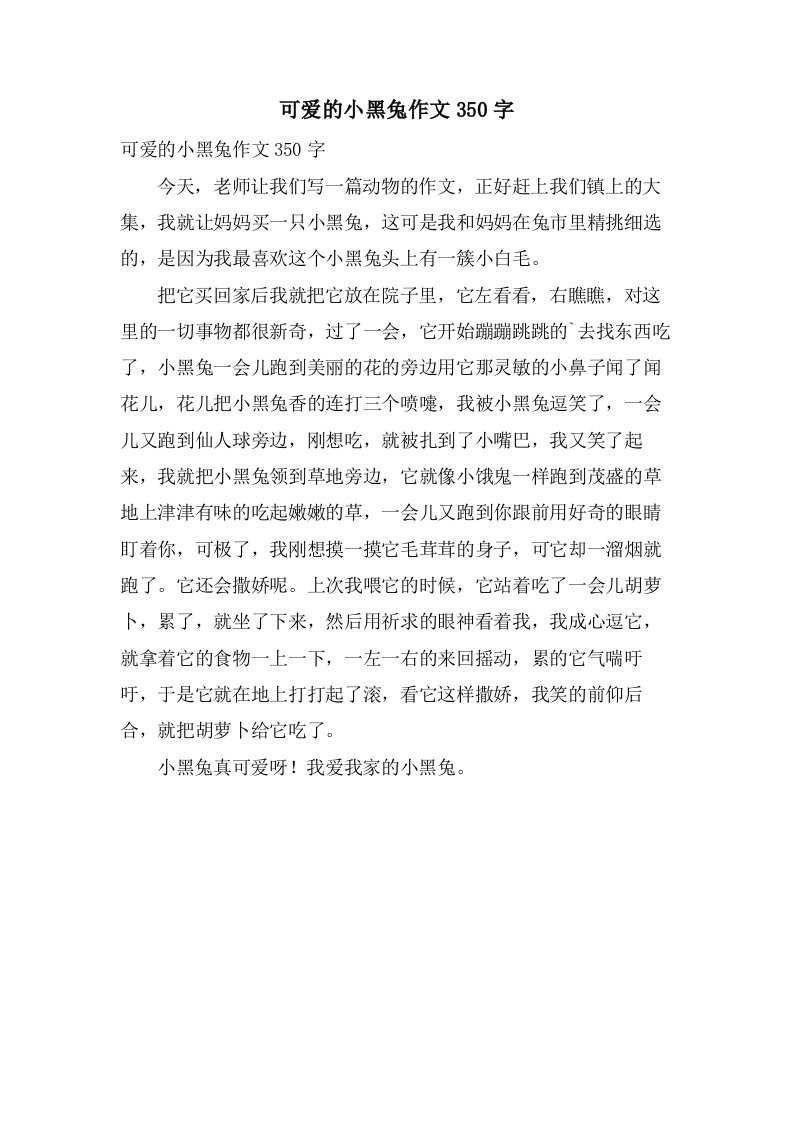 可爱的小黑兔作文350字