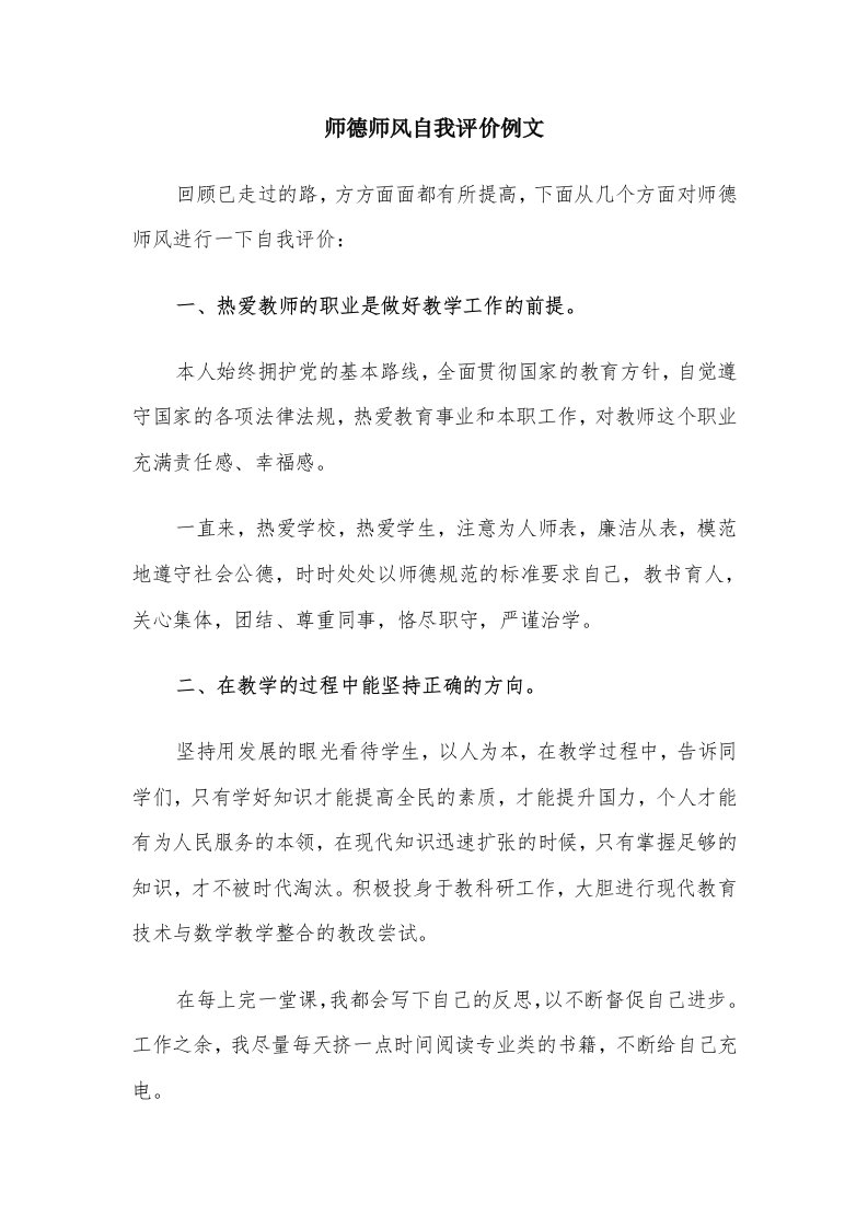 师德师风自我评价例文