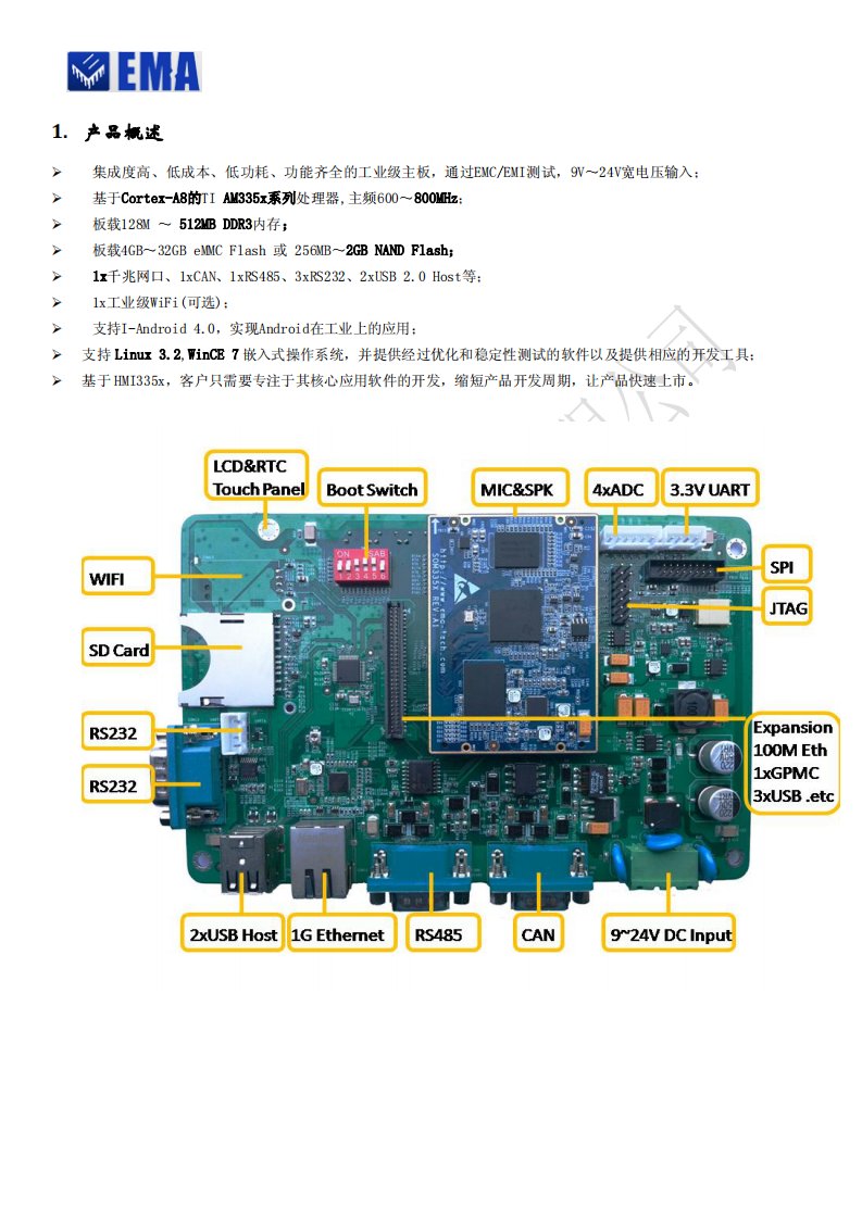 基于TI-ARM9-cortex-a8-AM335X-人机操作界面HMI335X规格书