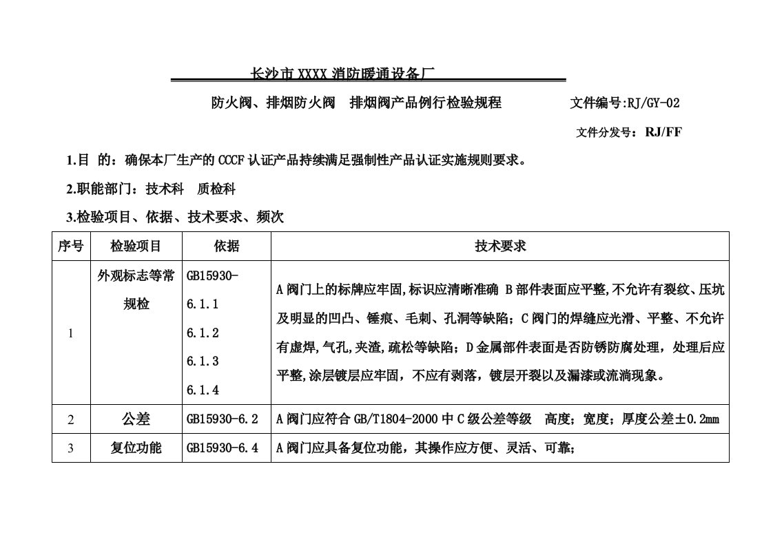 消防暖通设备厂防火阀等例行检验规程