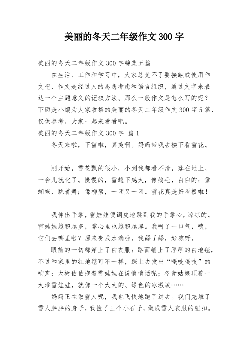 美丽的冬天二年级作文300字