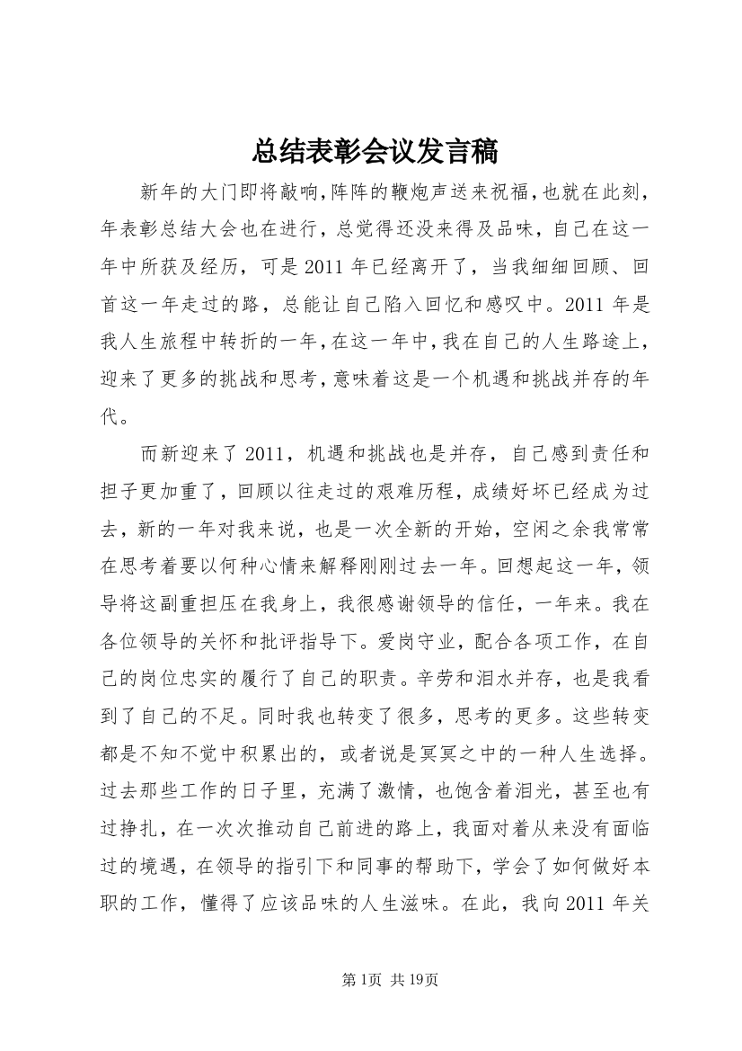 总结表彰会议发言稿