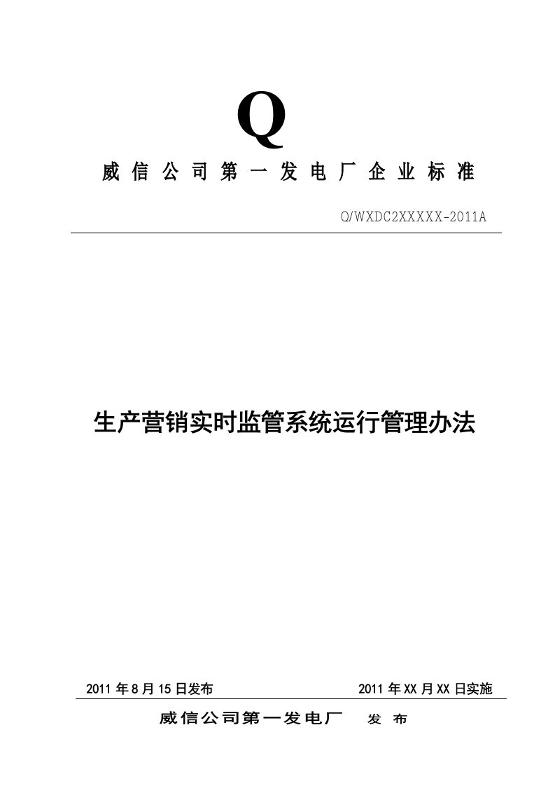 生产营销实时监管系统运行管理办法