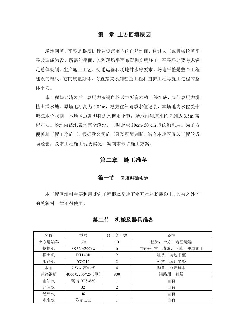 最新场地回填土专项施工方案