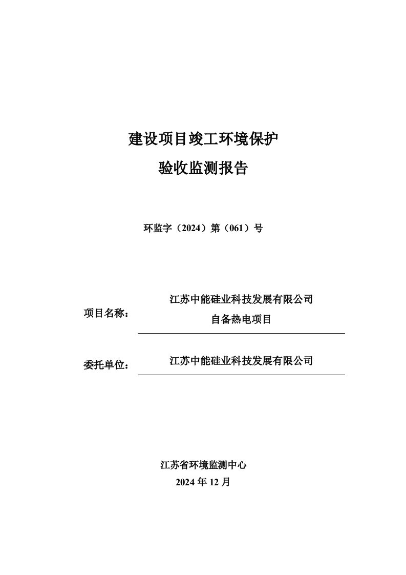 中能硅业科技发展有限公司自备热电项目验收监测报告