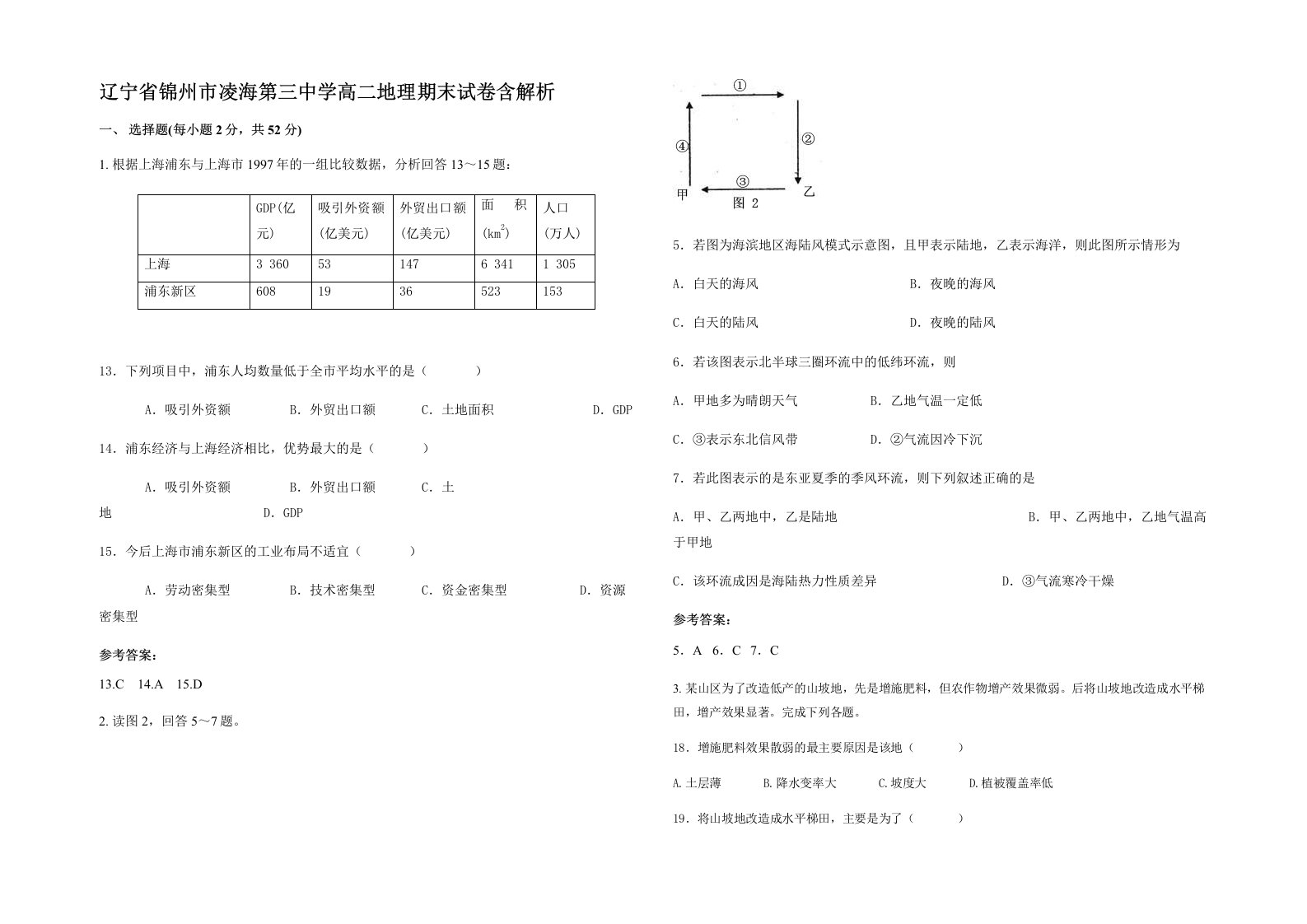 辽宁省锦州市凌海第三中学高二地理期末试卷含解析