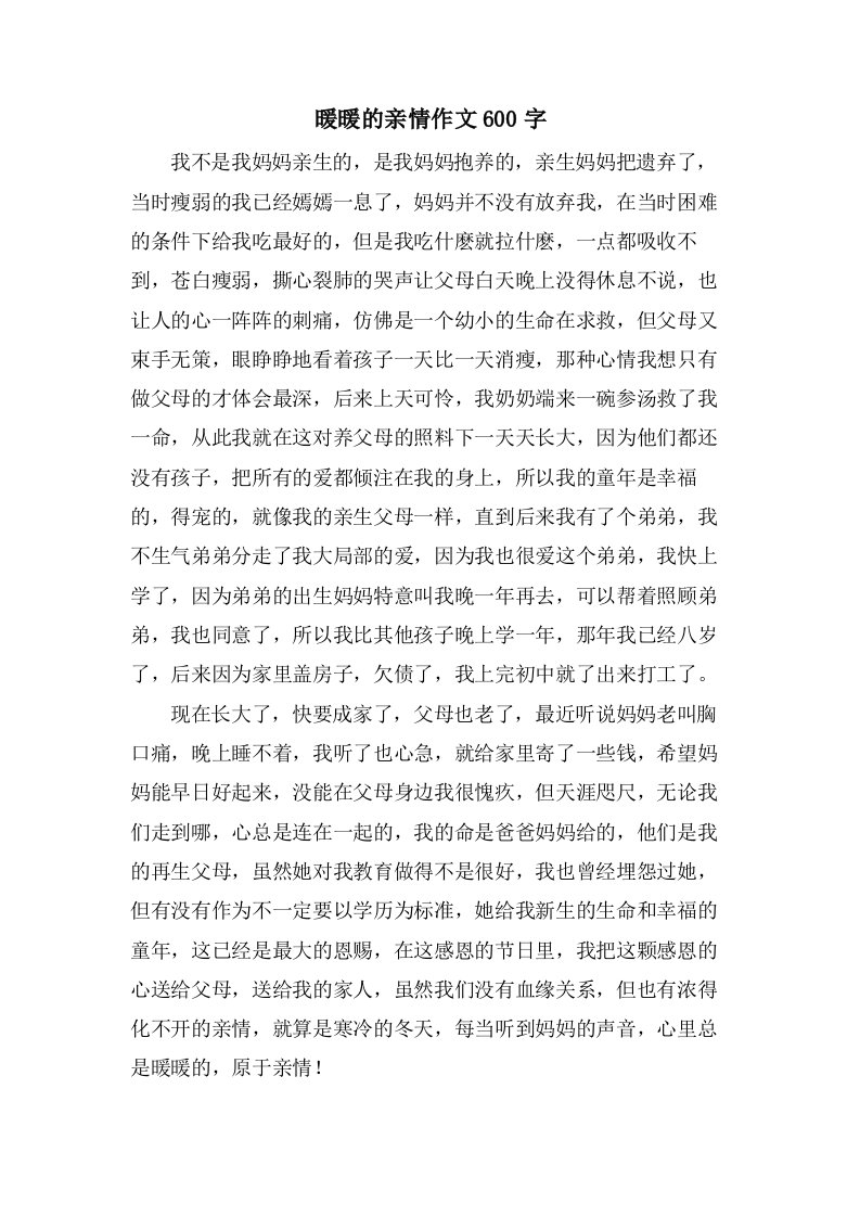 暖暖的亲情作文600字