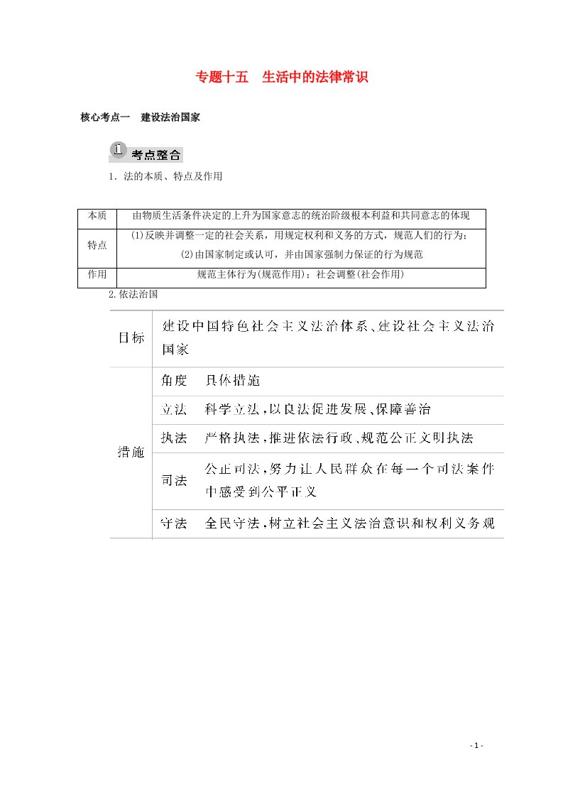 2021高考政治二轮复习专题十五生活中的法律常识学案