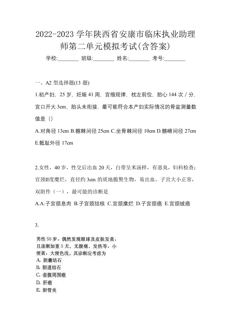 2022-2023学年陕西省安康市临床执业助理师第二单元模拟考试含答案