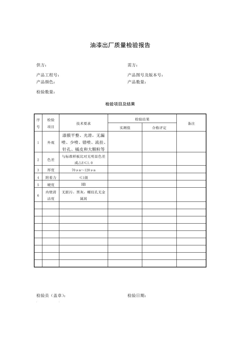 油漆出厂检验报告