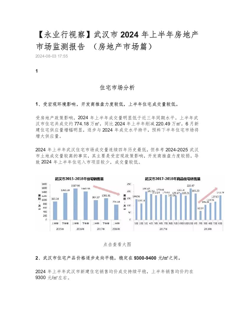 武汉市2024年上半年房地产市场监测报告-(房地产市场篇)