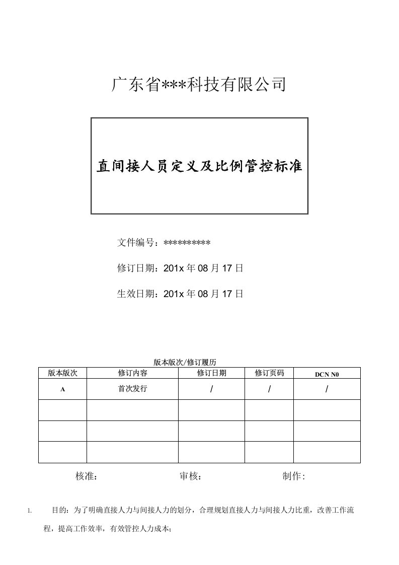 直间接人员定义及比例管控标准