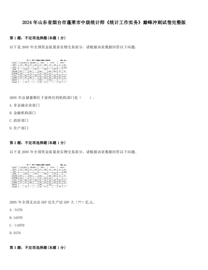 2024年山东省烟台市蓬莱市中级统计师《统计工作实务》巅峰冲刺试卷完整版