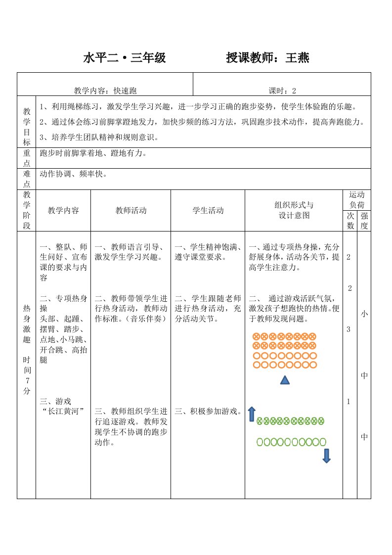 人教版体育与健康三年级-快速跑教案