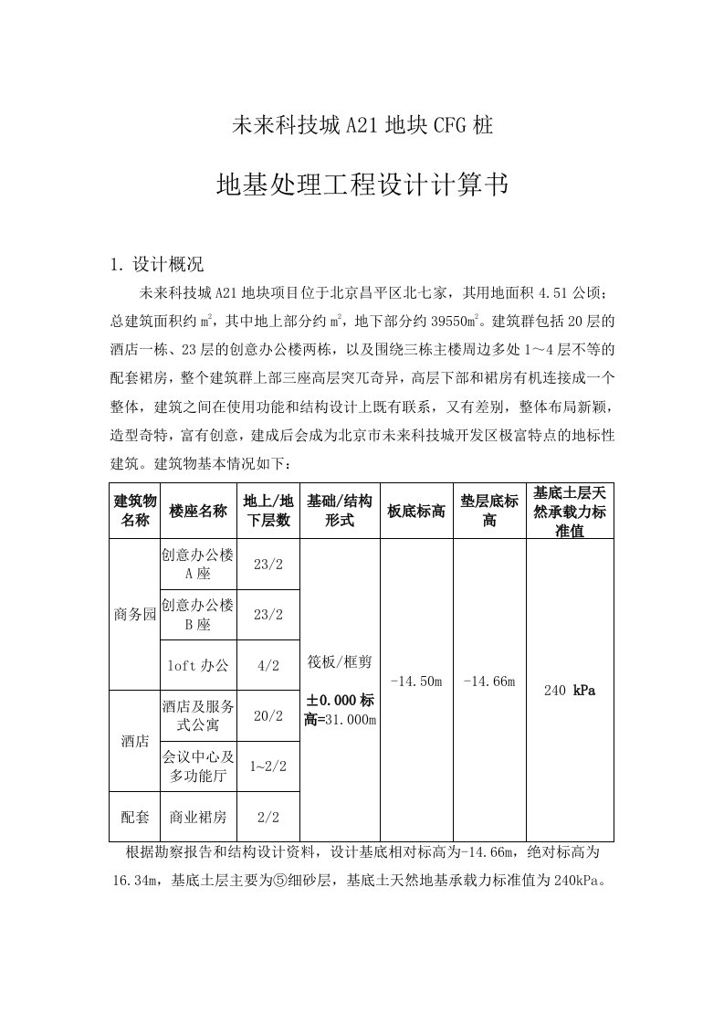 未来科技城a21地块cfg桩设计计算书