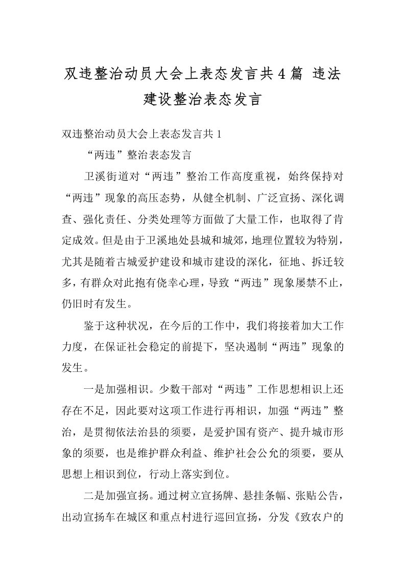 双违整治动员大会上表态发言共4篇