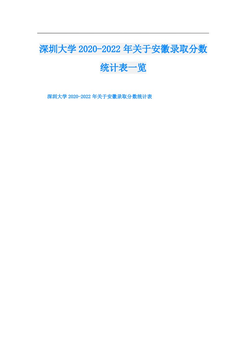 深圳大学关于安徽录取分数统计表一览