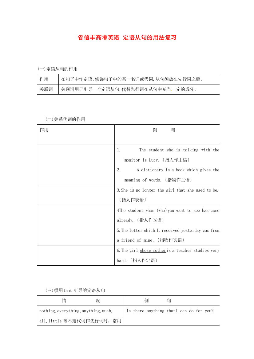 （整理版高中英语）信丰高考英语定语从句的用法复习