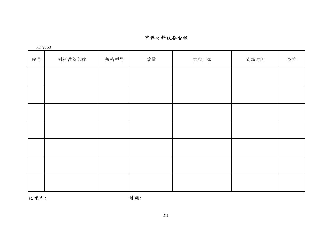 PEF235甲供材料设备台帐
