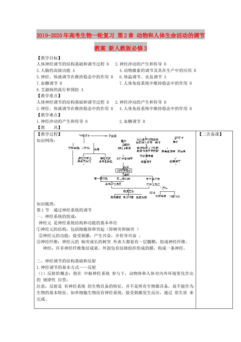 2019-2020年高考生物一轮复习