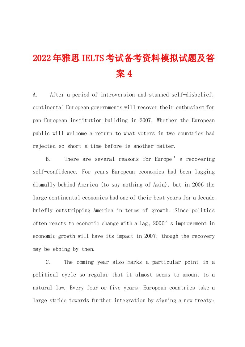 2022年雅思IELTS考试备考资料模拟试题及答案4