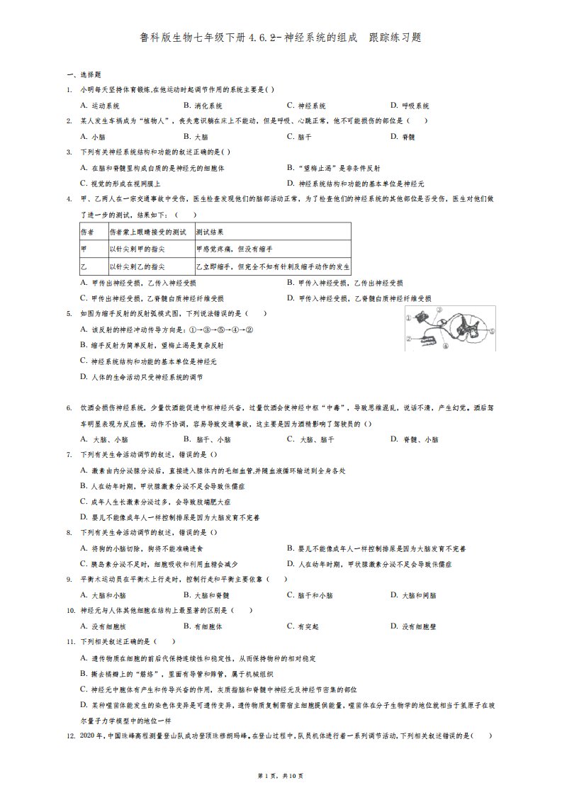 鲁科版生物七年级下册4.6.2--