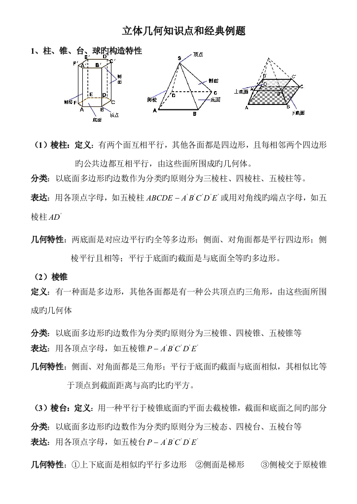 2023年立体几何知识点经典习题