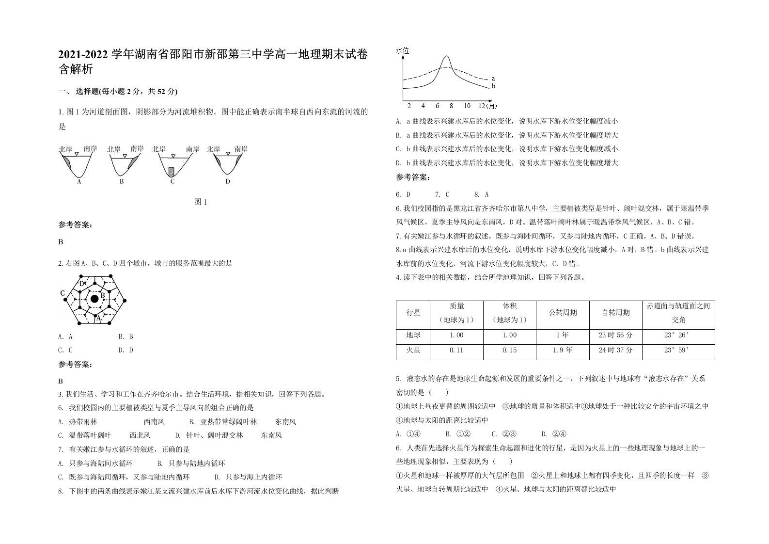 2021-2022学年湖南省邵阳市新邵第三中学高一地理期末试卷含解析