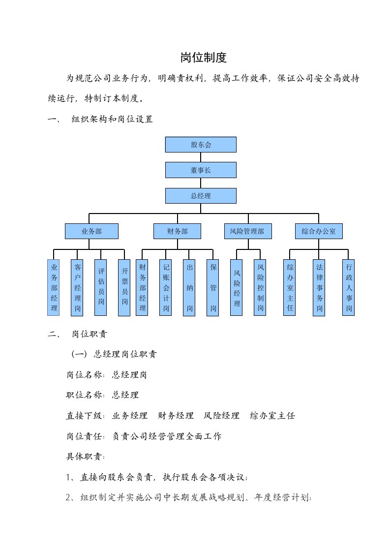 典当行岗位职责