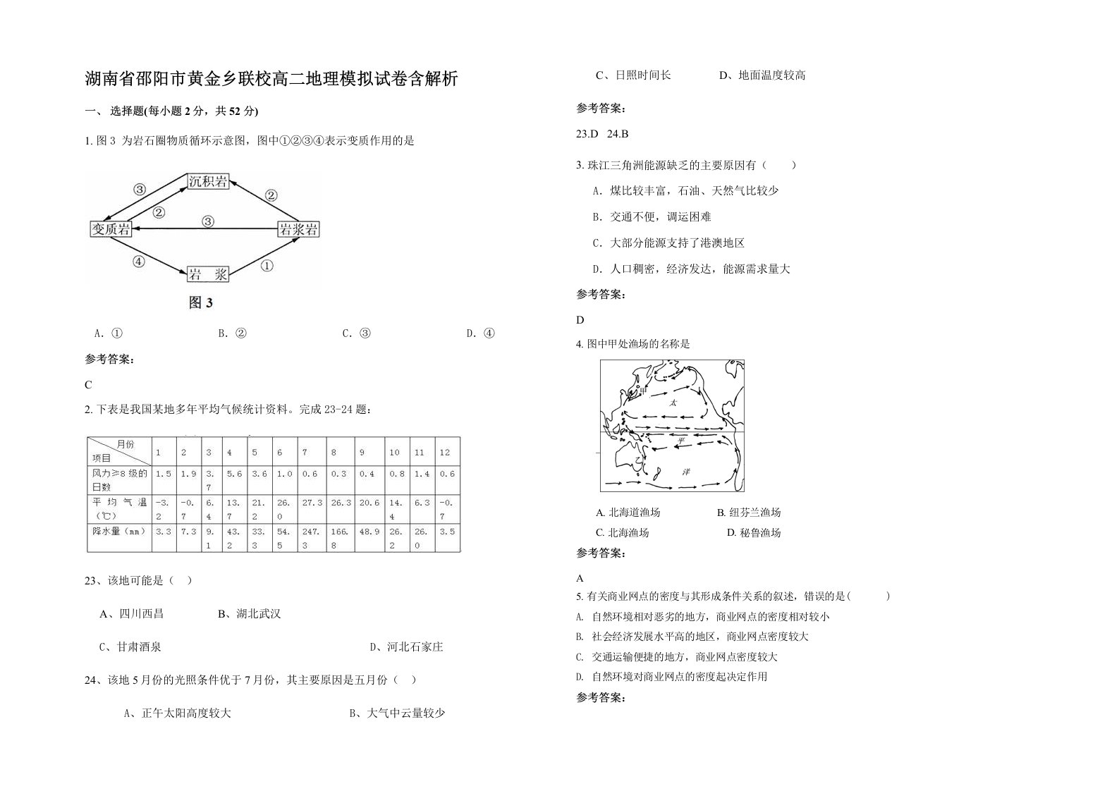 湖南省邵阳市黄金乡联校高二地理模拟试卷含解析