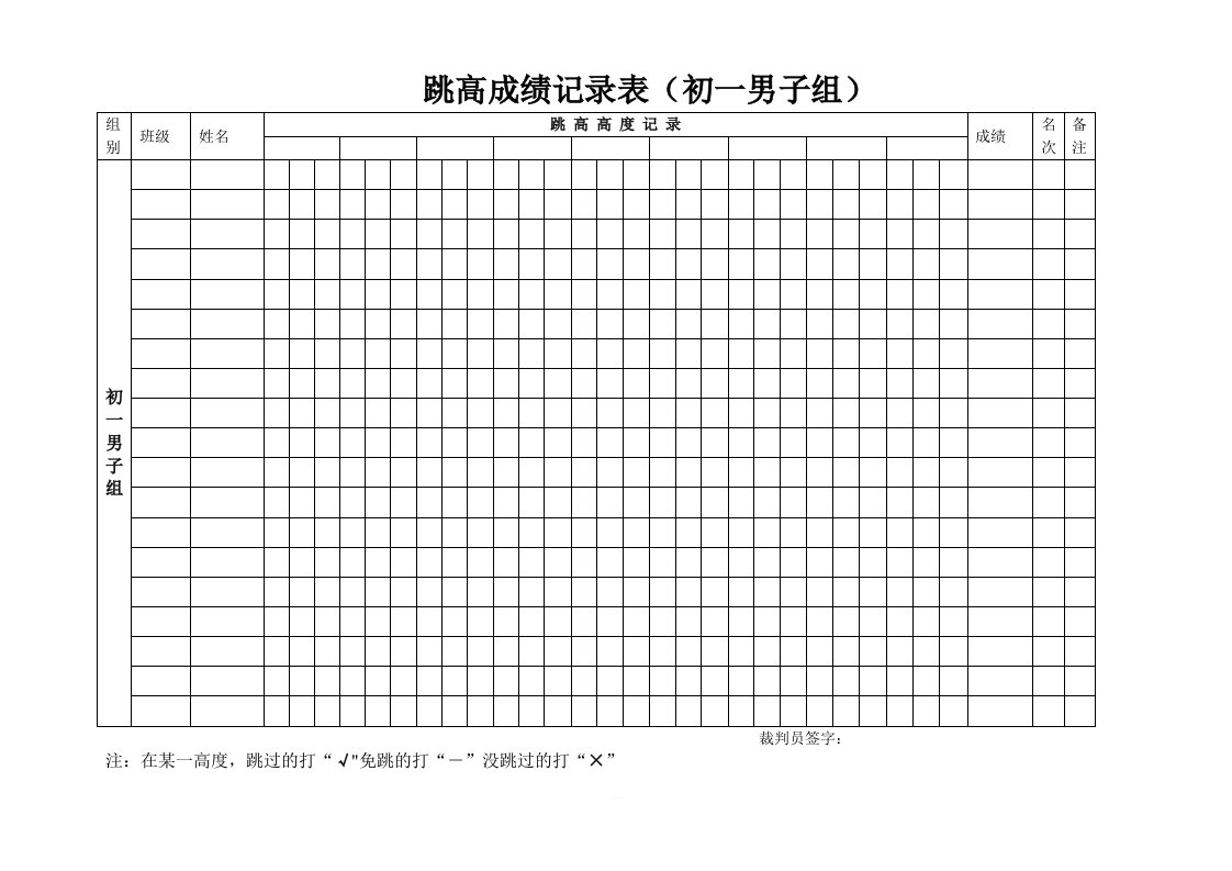 跳高成绩记录表