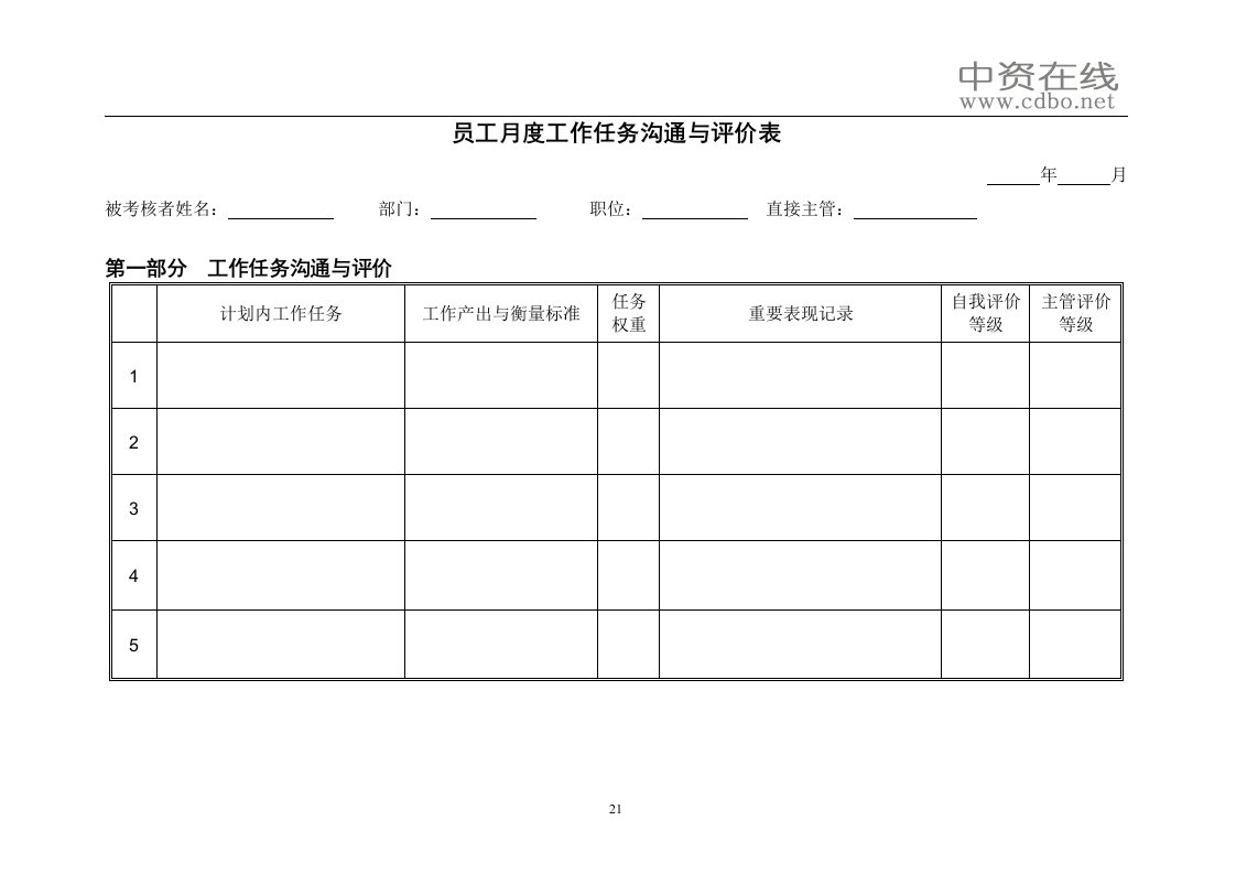 【测量评估】员工-月度-计划评价表