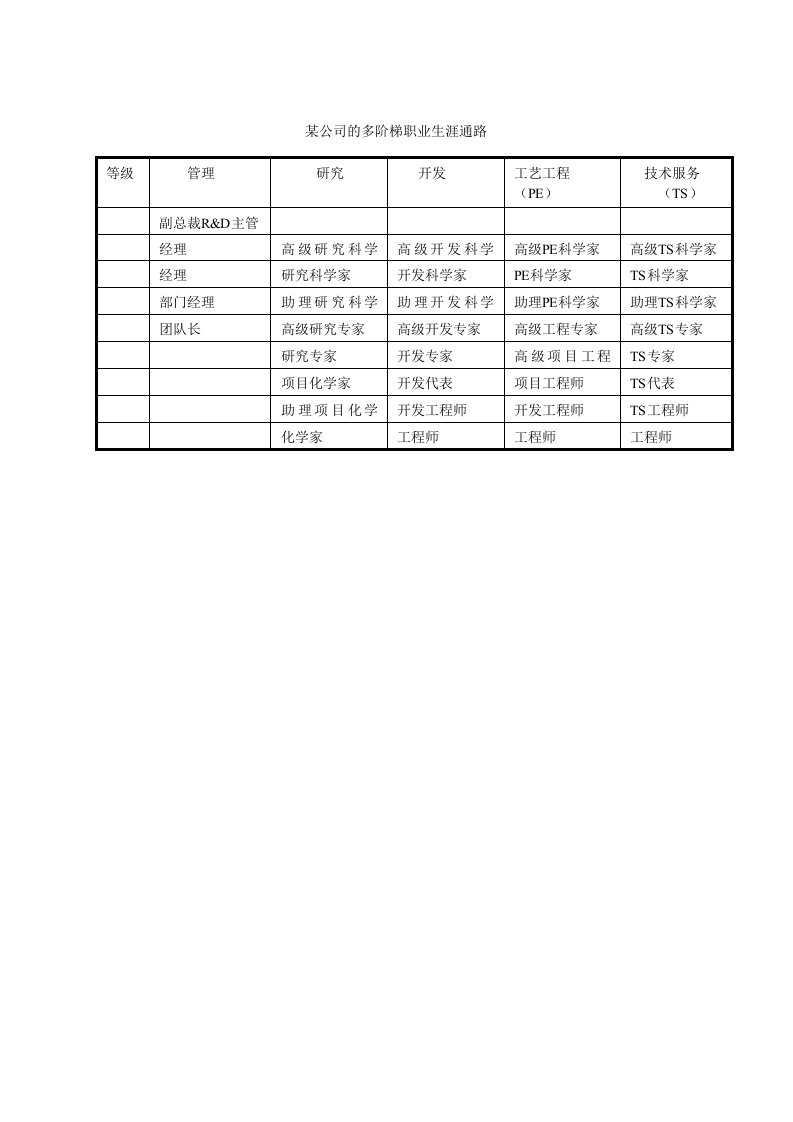 职业规划-某公司的多阶梯职业生涯通路