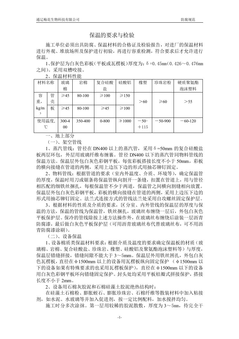 施工单位保温防腐要求与检验流程资料