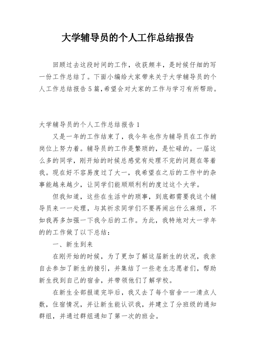 大学辅导员的个人工作总结报告