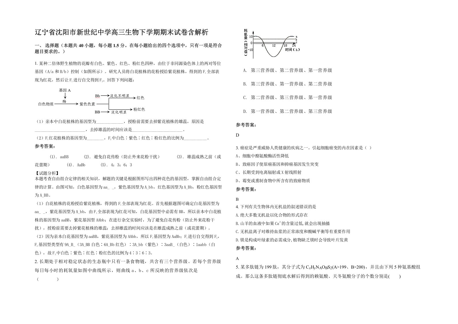 辽宁省沈阳市新世纪中学高三生物下学期期末试卷含解析