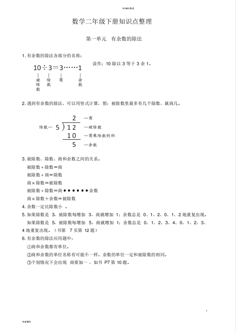 (完整版)苏教版数学二年级下册知识点整理