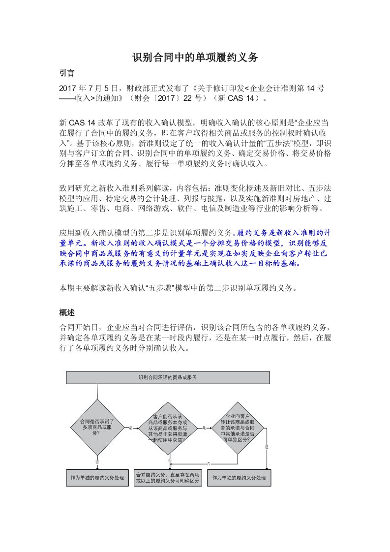 收入准则：识别合同中的单项履约义务