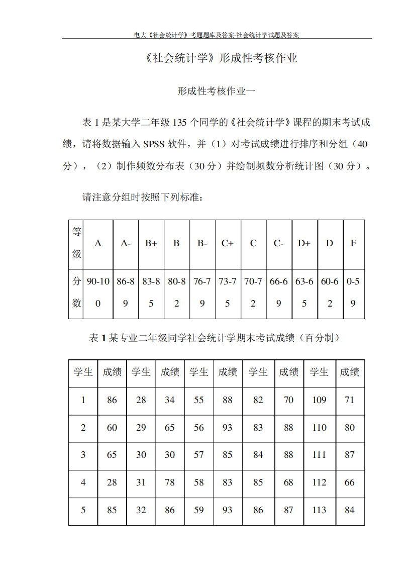 电大《社会统计学》考题题库及答案-社会统计学试题及答案