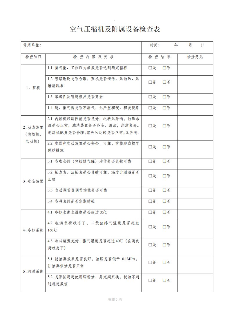 空压机检查表