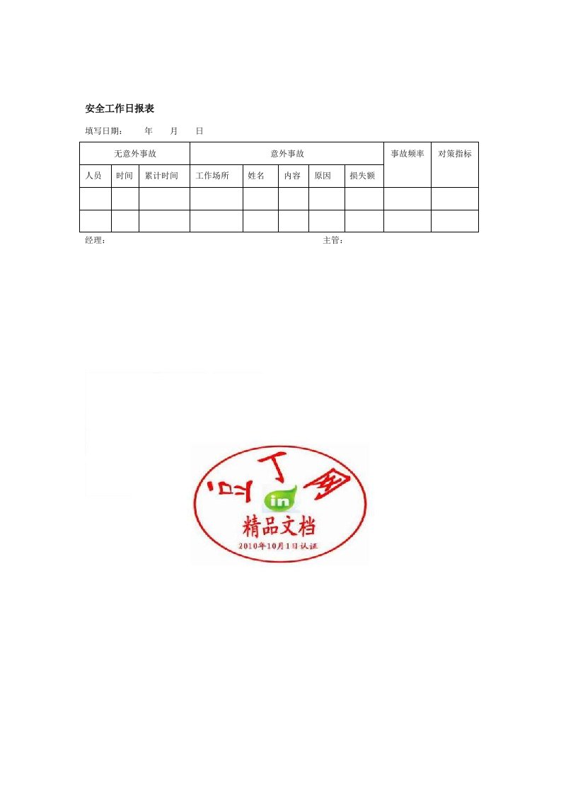 安全工作日报表