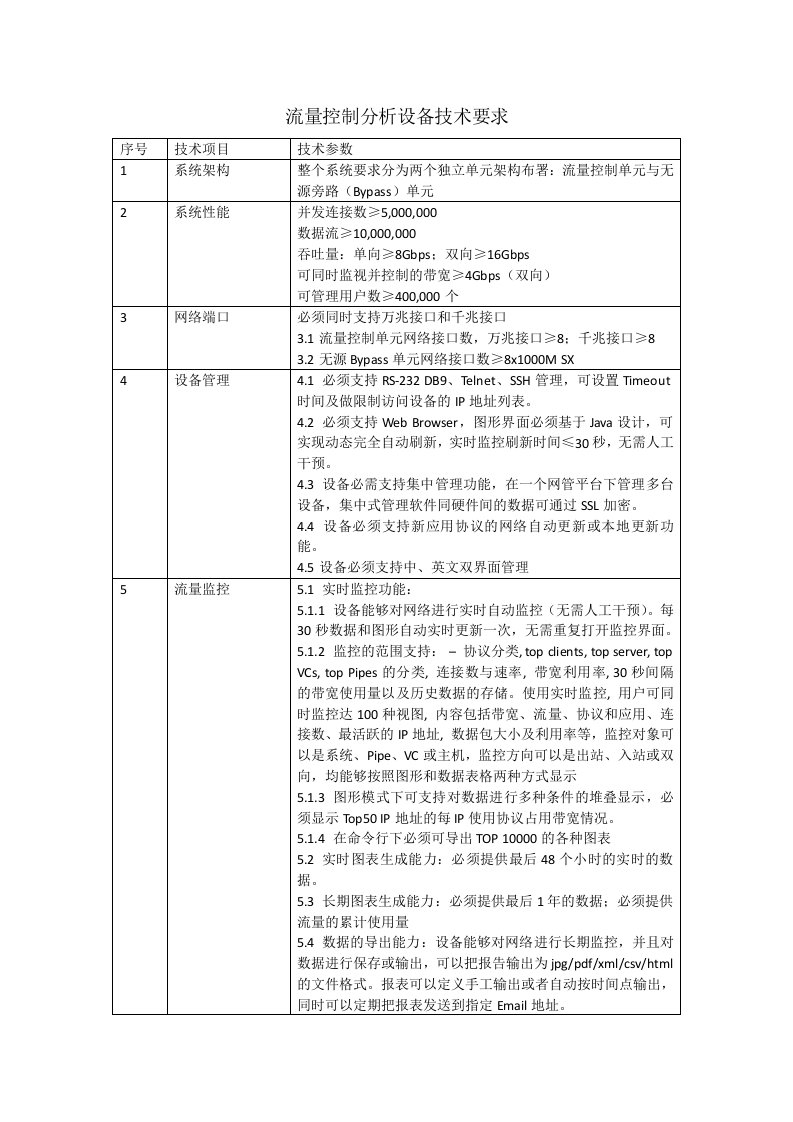 流量控制分析设备技术要求