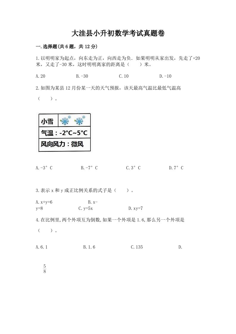 大洼县小升初数学考试真题卷最新