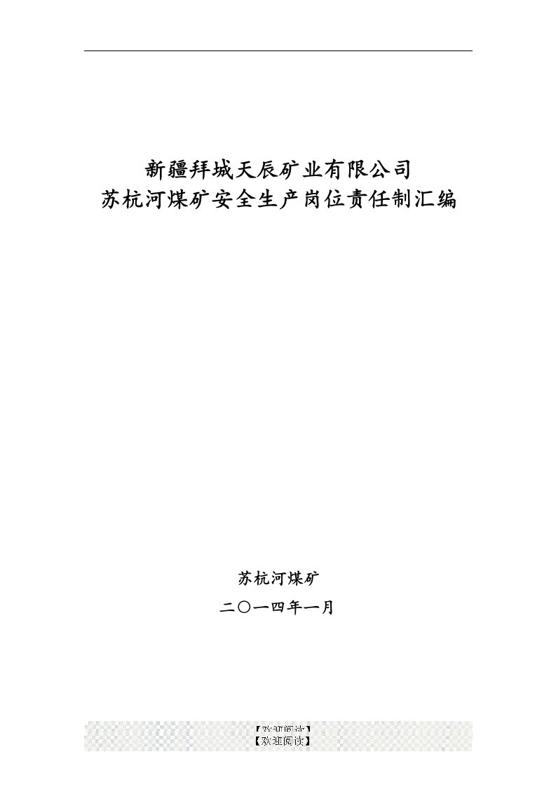 拜城天辰矿业有限公司苏杭河煤矿安全生产岗位责任制汇编